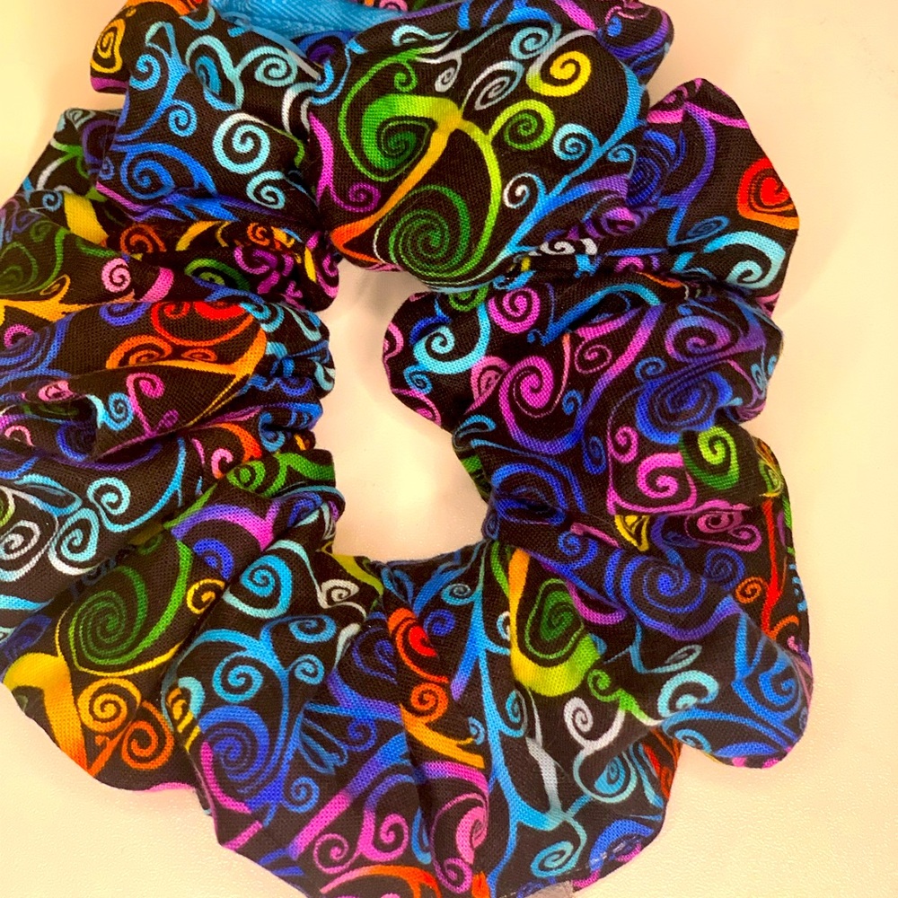 Cotton Rainbow colors hidden pocket scrunchie